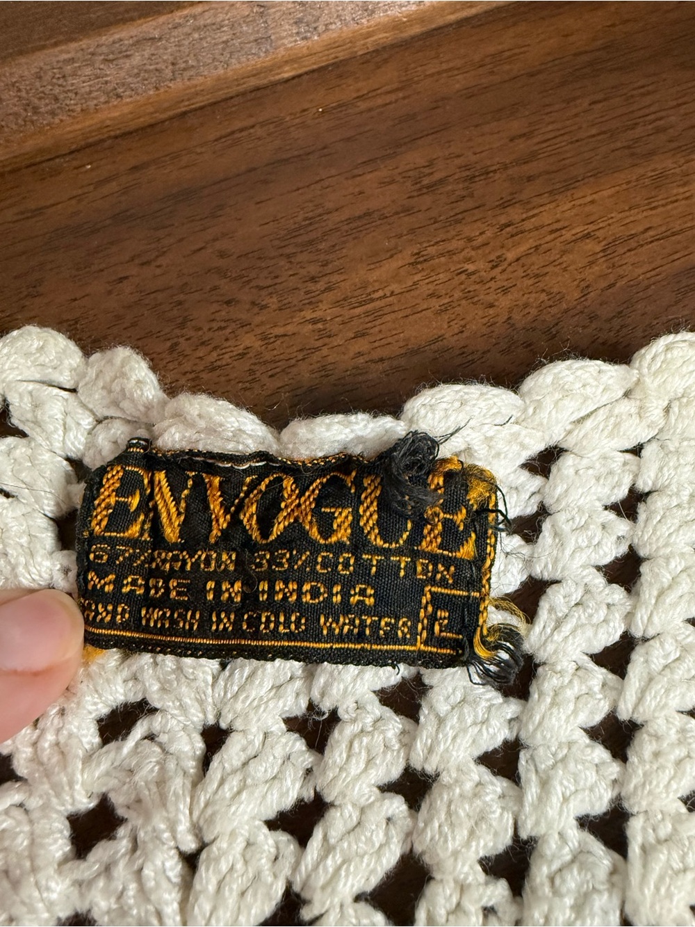 EnVogue Cream Crochet Knit Boho V-Neck Cottagecore Festival Sweater Large - Picture 8 of 9